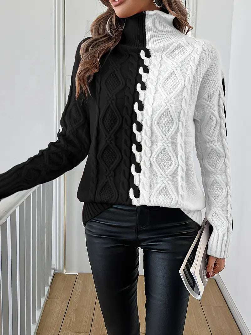 Leovia™ | Elegante Gebreide Pullover met Strepen en Hoge Kraag