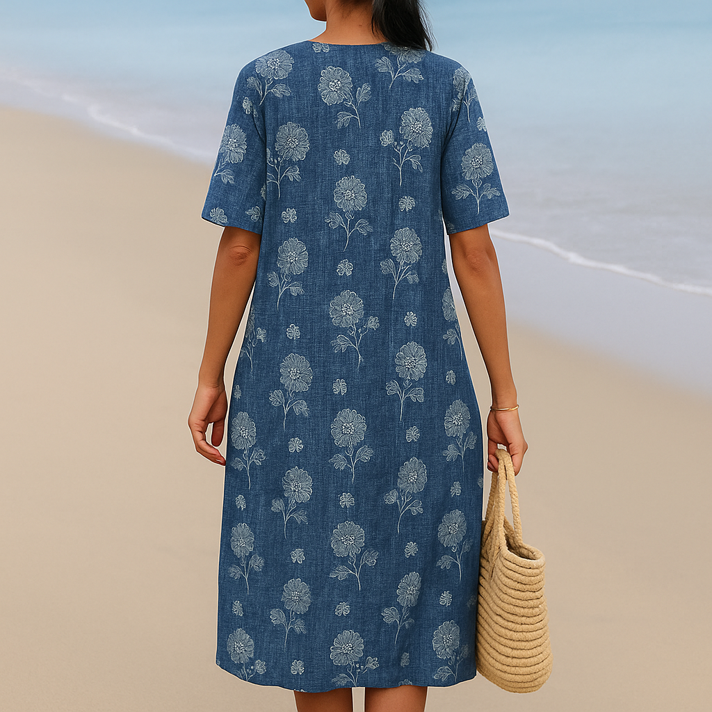 Alma™ | Indigo blauwe jurk met bloemen