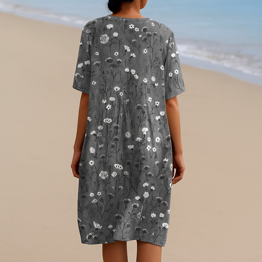 Dalia™ | Donkergrijze jurk met witte bloemen