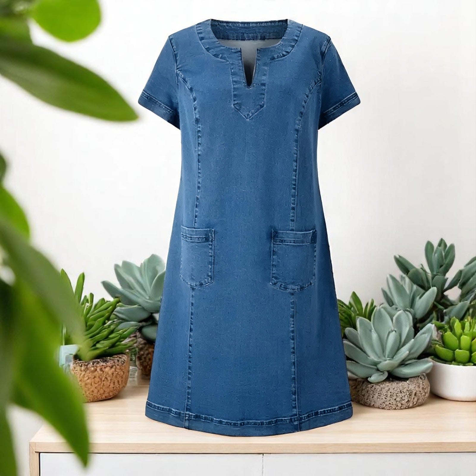 Mila™ | Zachte denimjurk met zakken