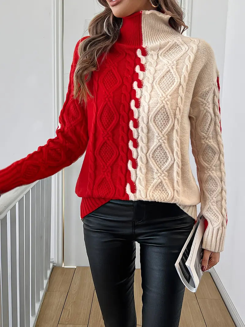 Leovia™ | Elegante Gebreide Pullover met Strepen en Hoge Kraag