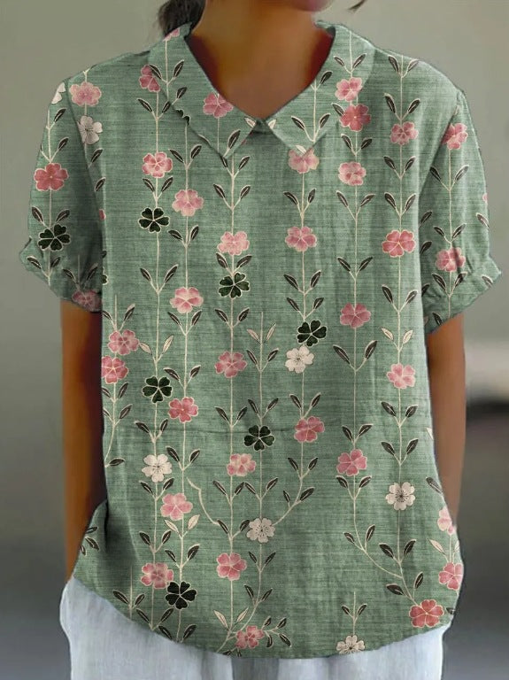 Jane™ | Katoenlinnen blouse met pastoraal bloemmotief