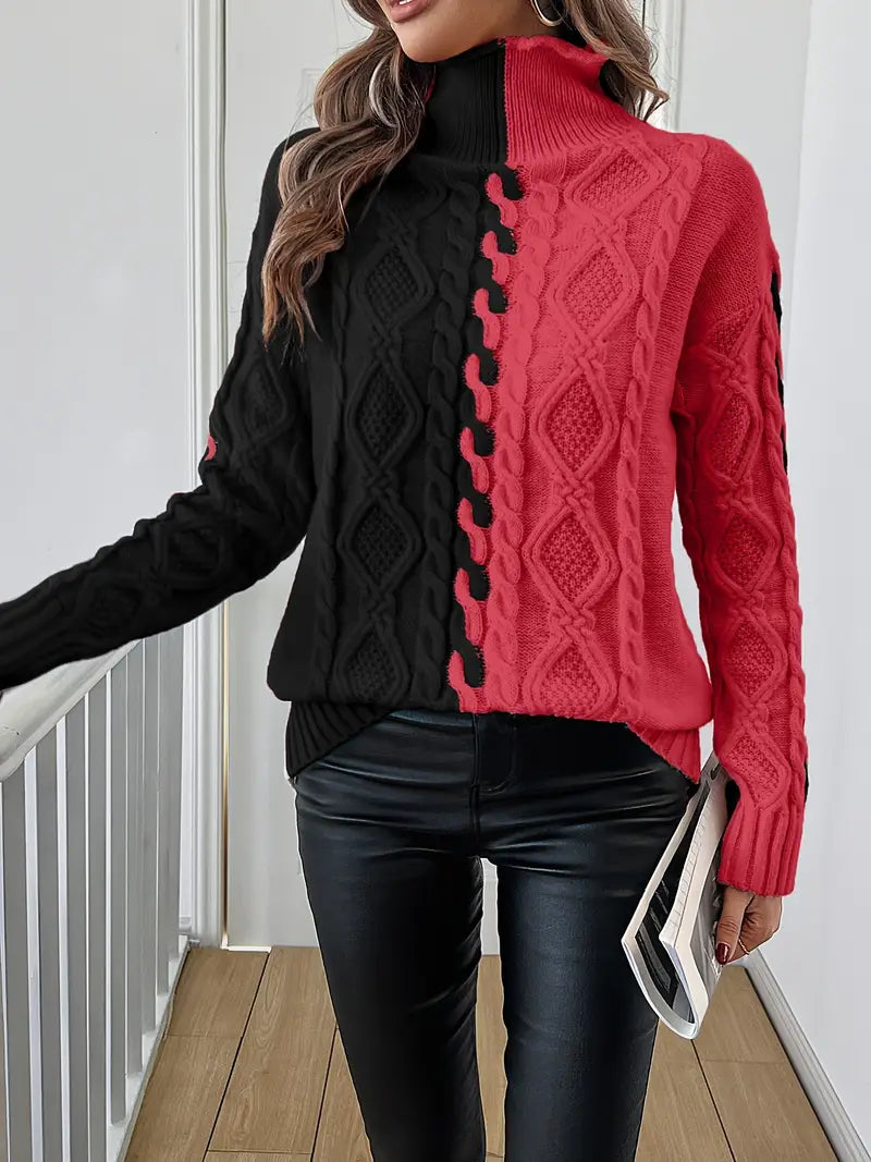 Leovia™ | Elegante Gebreide Pullover met Strepen en Hoge Kraag