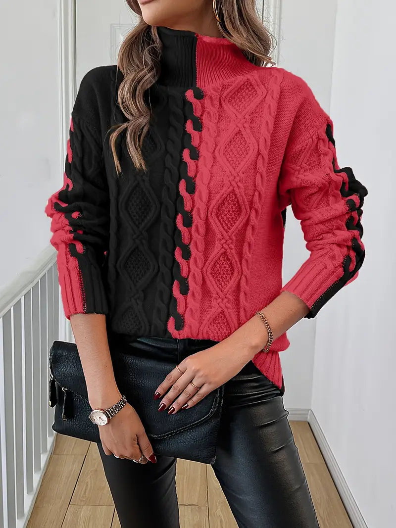 Leovia™ | Elegante Gebreide Pullover met Strepen en Hoge Kraag