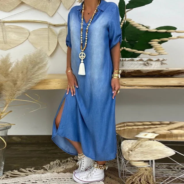 Lea™ | Lange jurk in jeansstijl