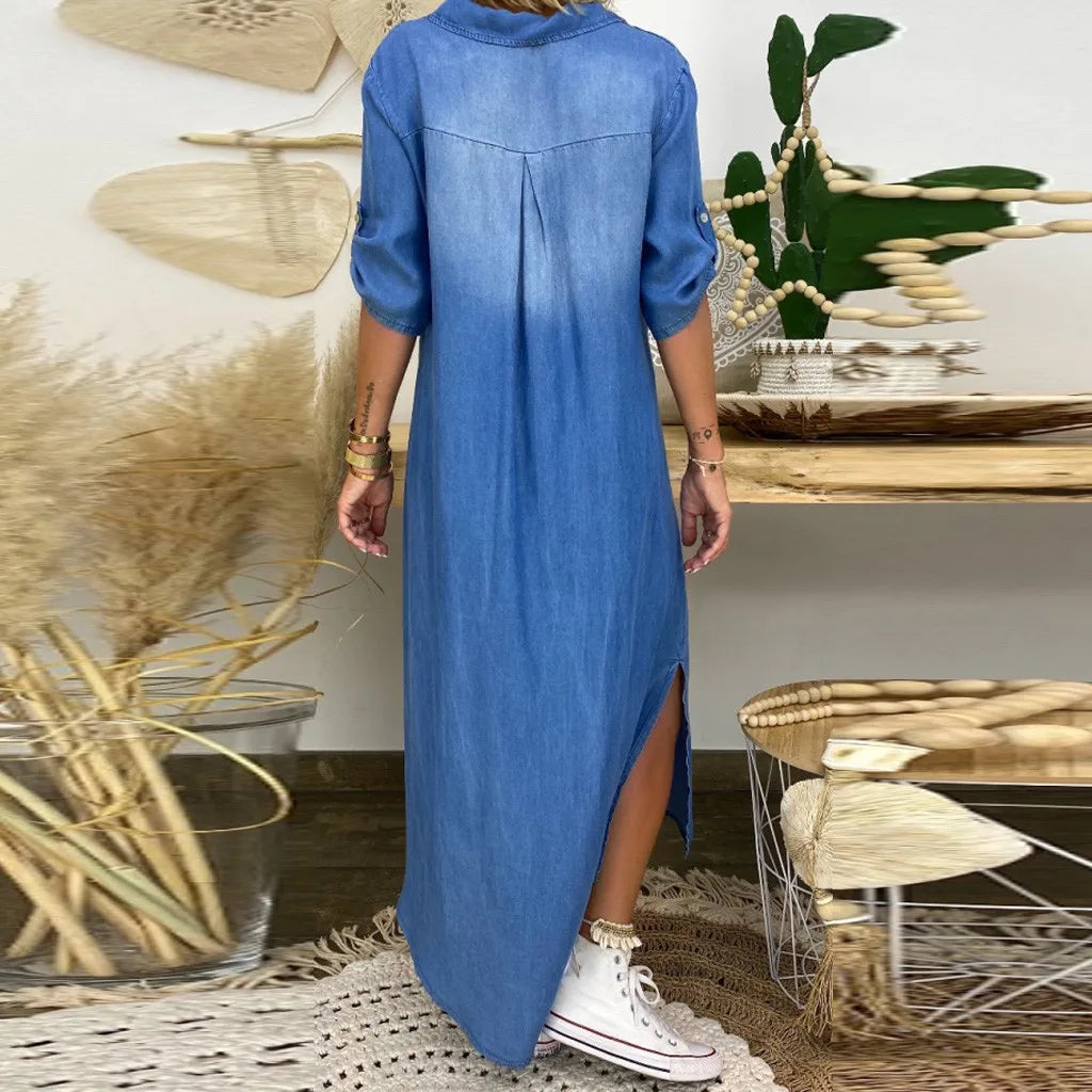 Lea™ | Lange jurk in jeansstijl