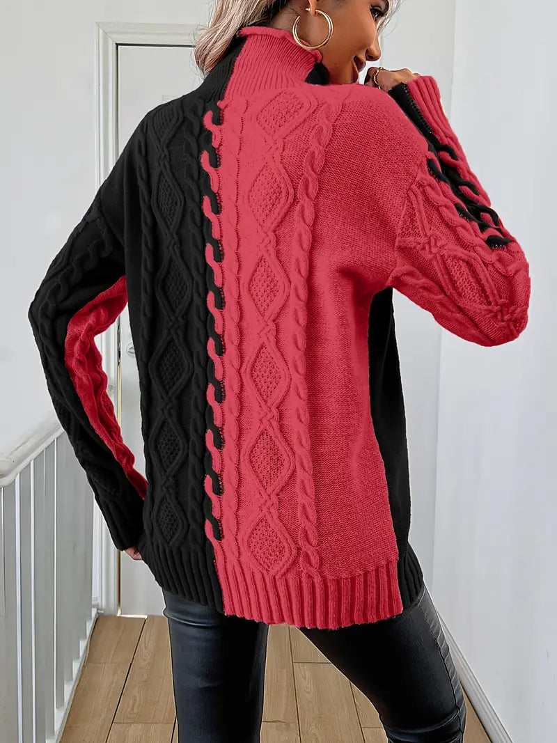 Leovia™ | Elegante Gebreide Pullover met Strepen en Hoge Kraag