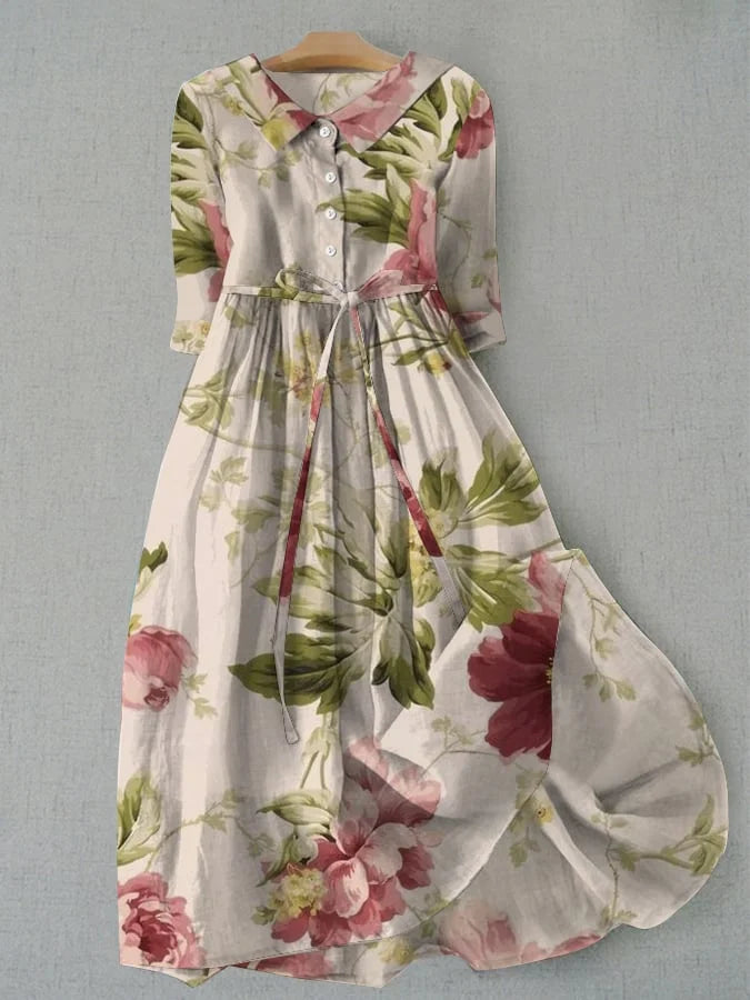 Mie™ | Vintage bloemenjurk met strikceintuur