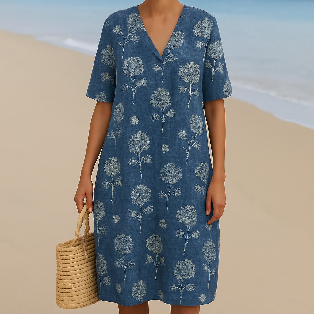 Alma™ | Indigo blauwe jurk met bloemen