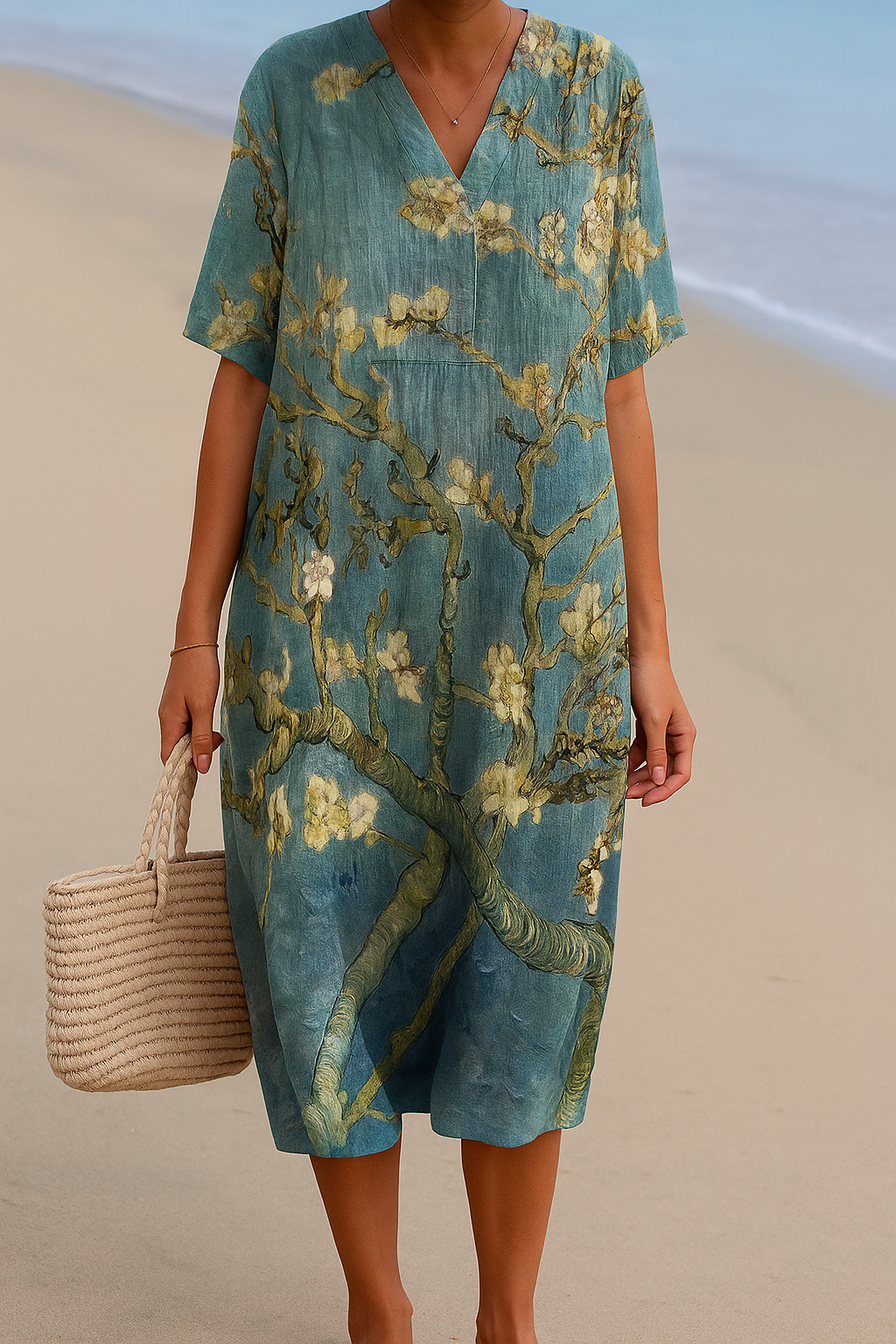 Aya™ | Blauwgroene jurk met bloemenprint