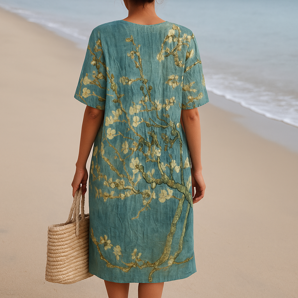 Aya™ | Blauwgroene jurk met bloemenprint
