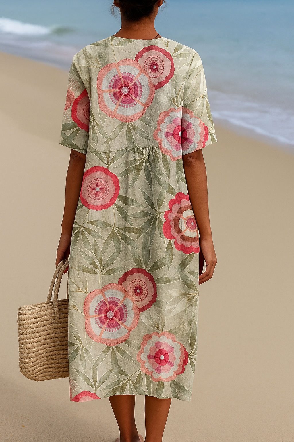 Mara™ | Jurk met bladeren en bloemen mandala
