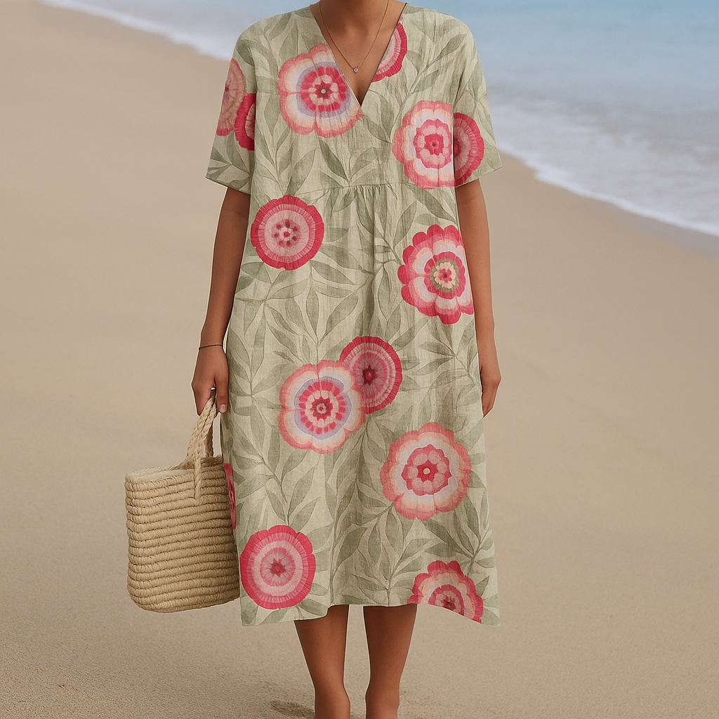 Mara™ | Jurk met bladeren en bloemen mandala