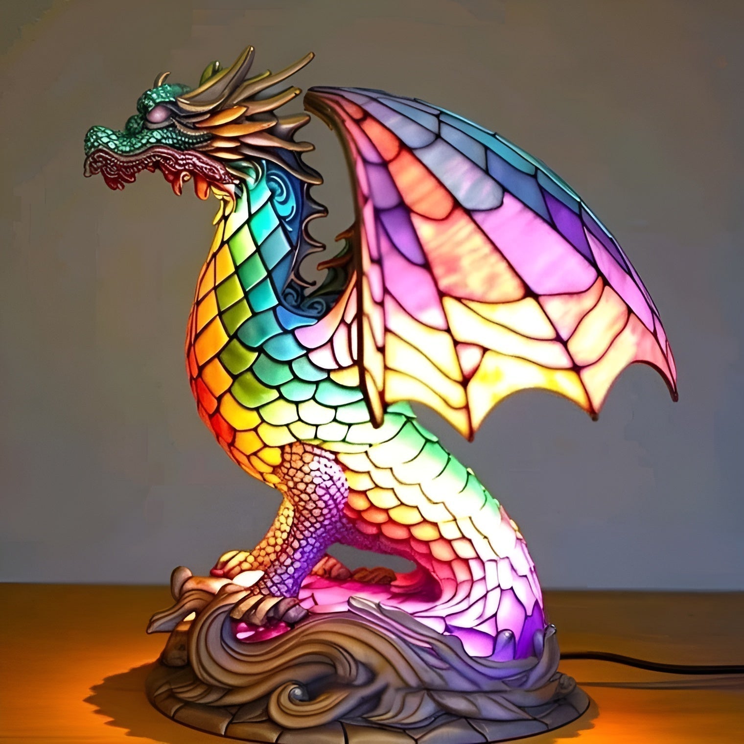 Gribouille – Magische gekleurde glazen drakenlamp