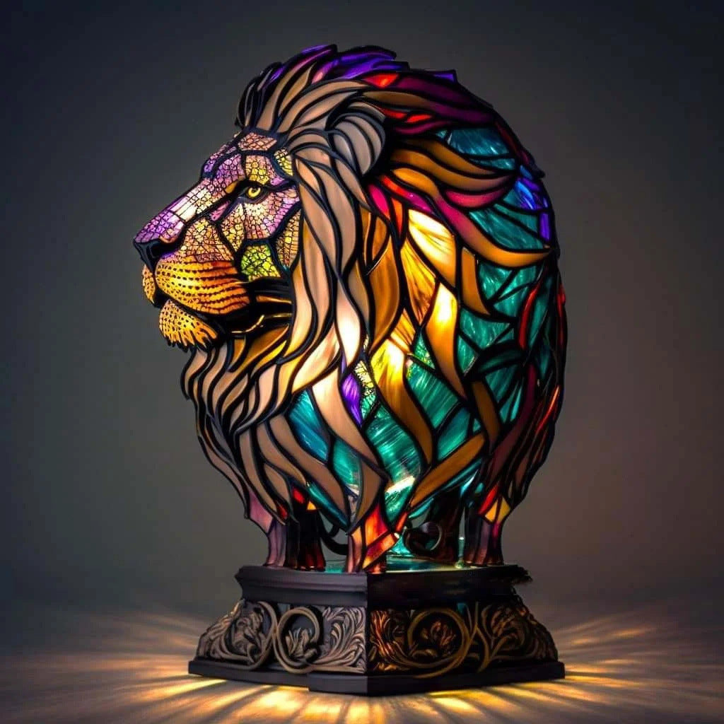 Mino – Magische leeuwenlamp in gekleurd glas
