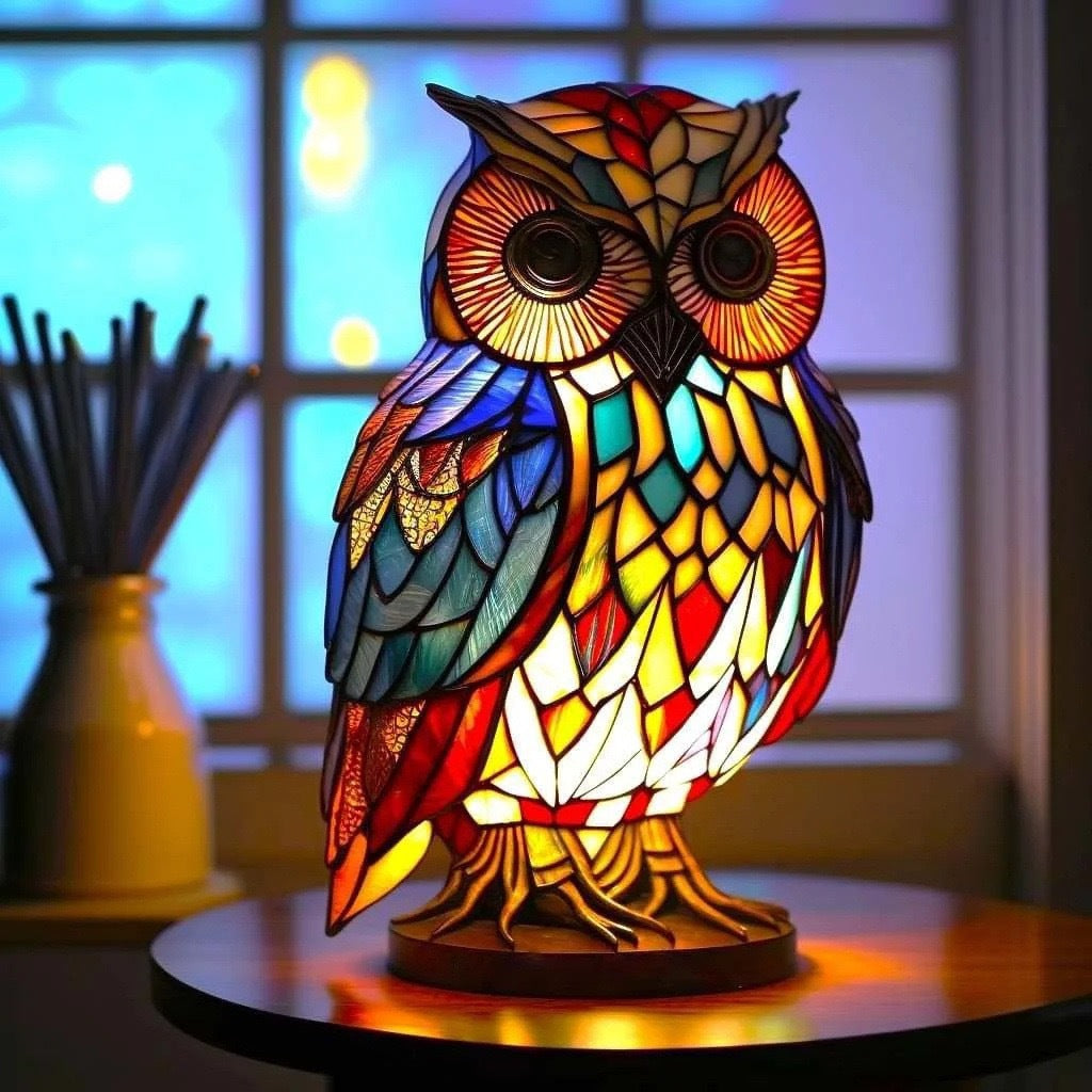 Loulou – Magische gekleurde glazen uil lamp