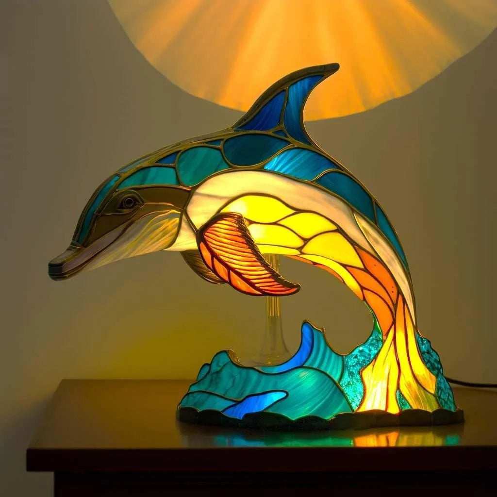 Marin – Magische dolfijnenlamp in gekleurd glas