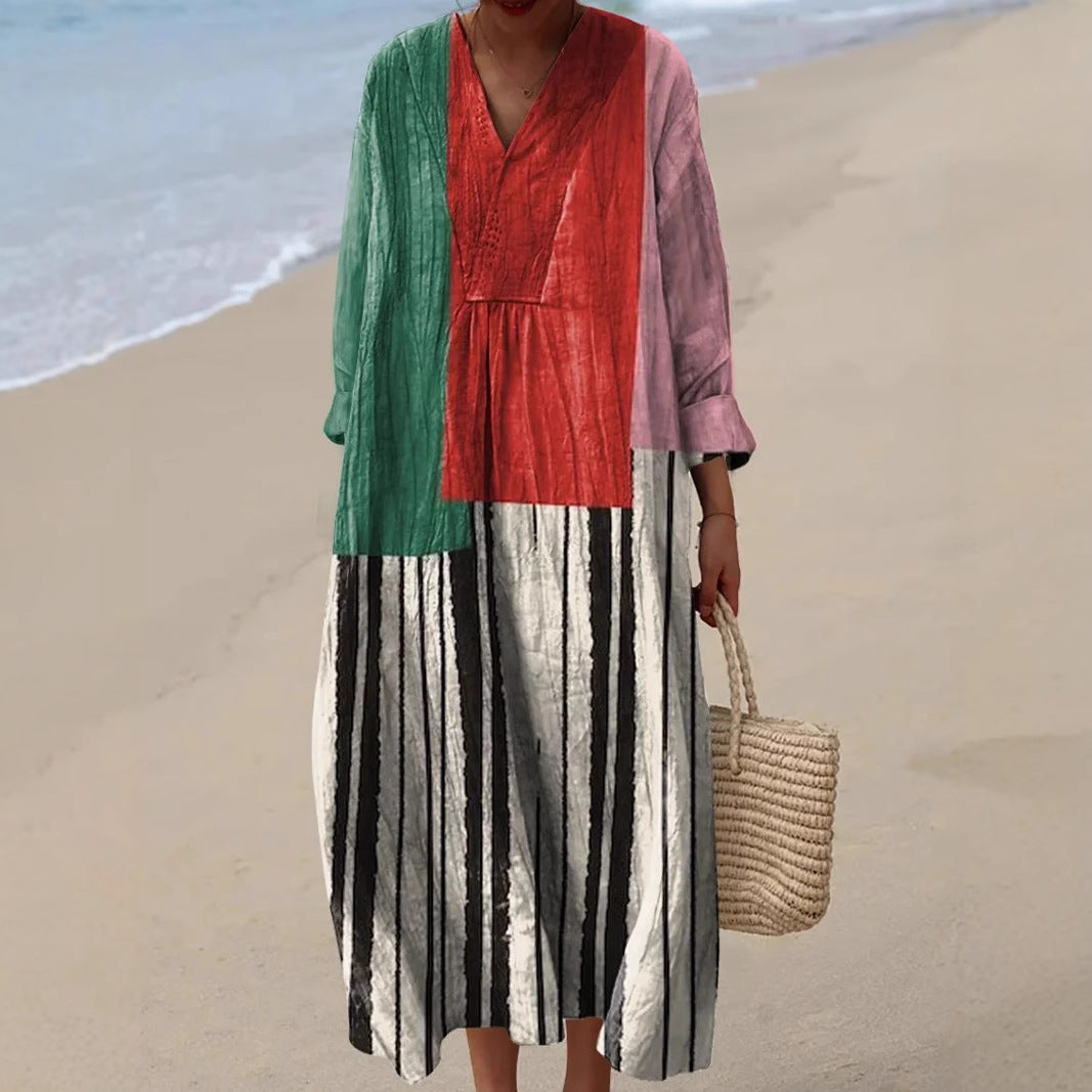 Nahla™ | Gestreepte patchwork jurk