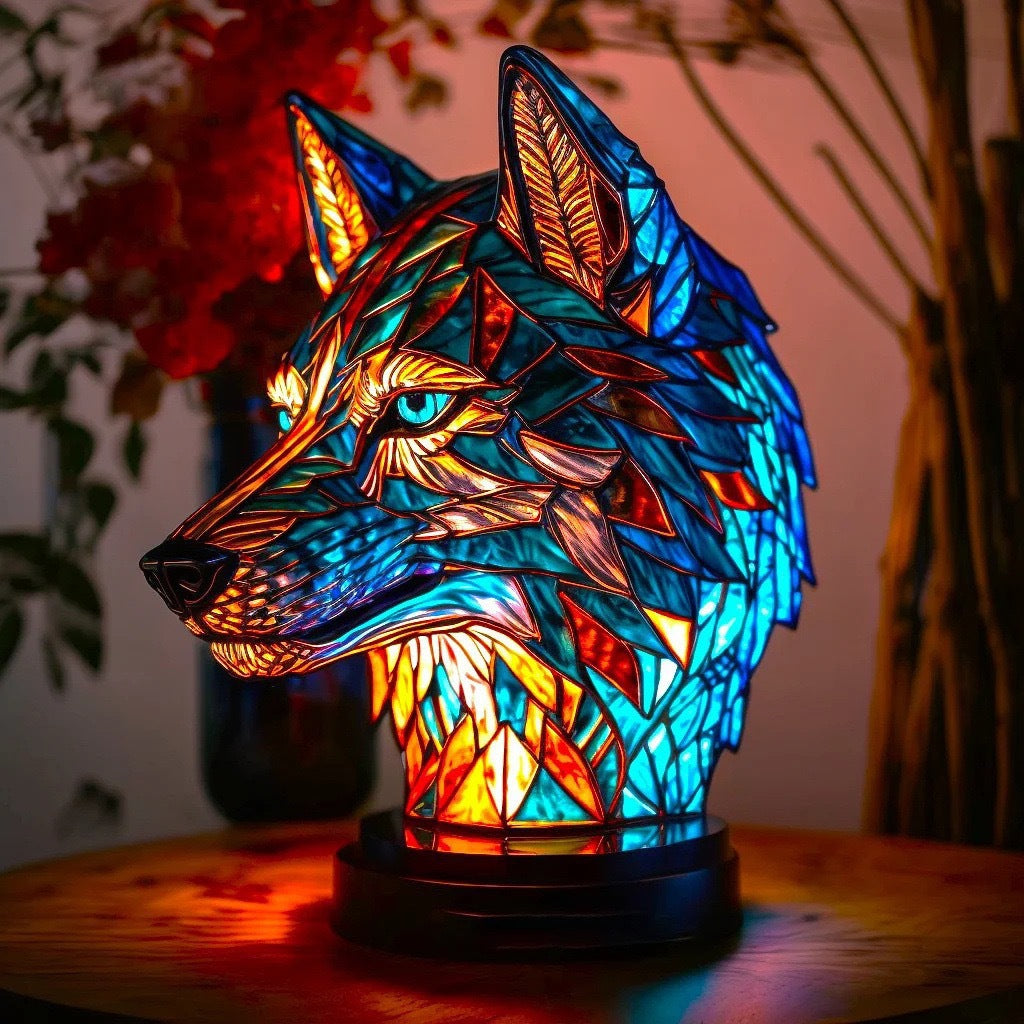 Fifo – Magische wolf lamp gemaakt van gekleurd glas