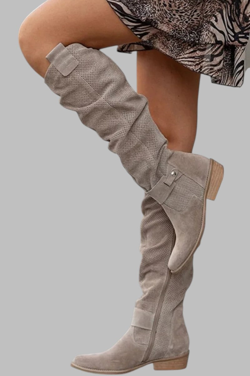 Magdalena™ | Overknee laarzen met perforatie & losse schacht