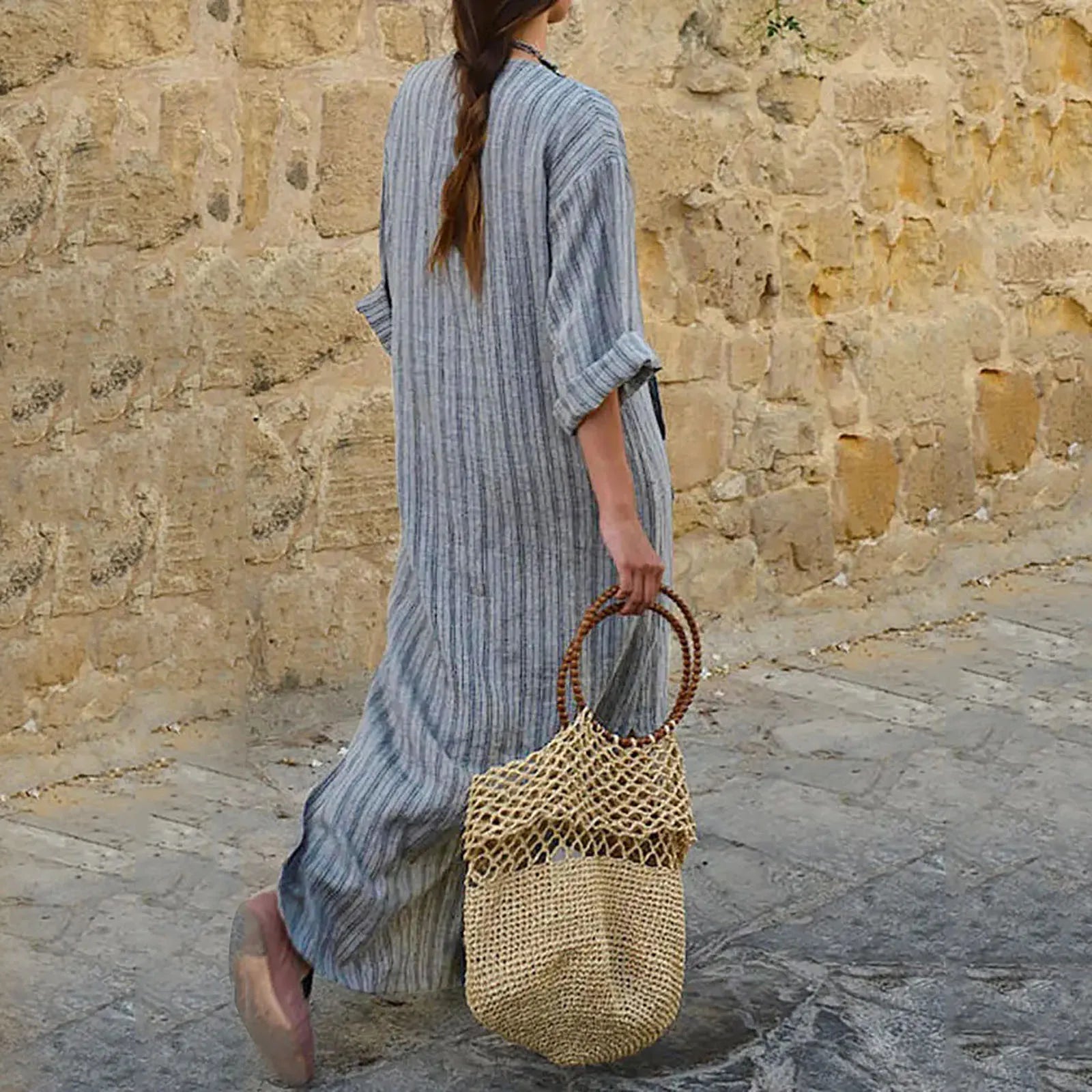Ingeborg™ | Vintage gestreepte maxi jurk