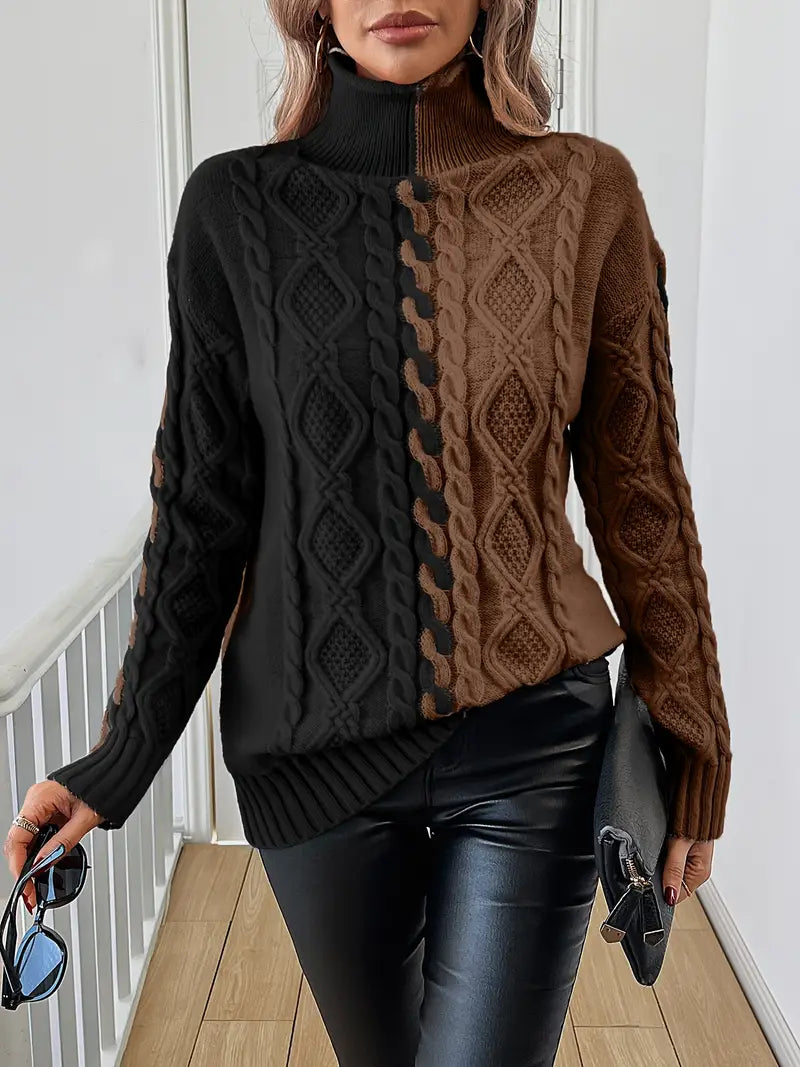 Leovia™ | Elegante Gebreide Pullover met Strepen en Hoge Kraag