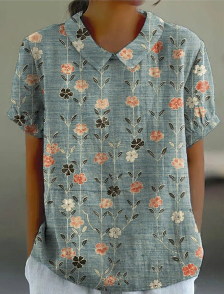 Jane™ | Katoenlinnen blouse met pastoraal bloemmotief