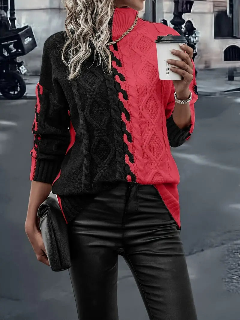 Leovia™ | Elegante Gebreide Pullover met Strepen en Hoge Kraag