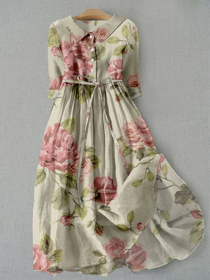 Marly™ | Vintage jurk met strikceintuur en bloemenprint