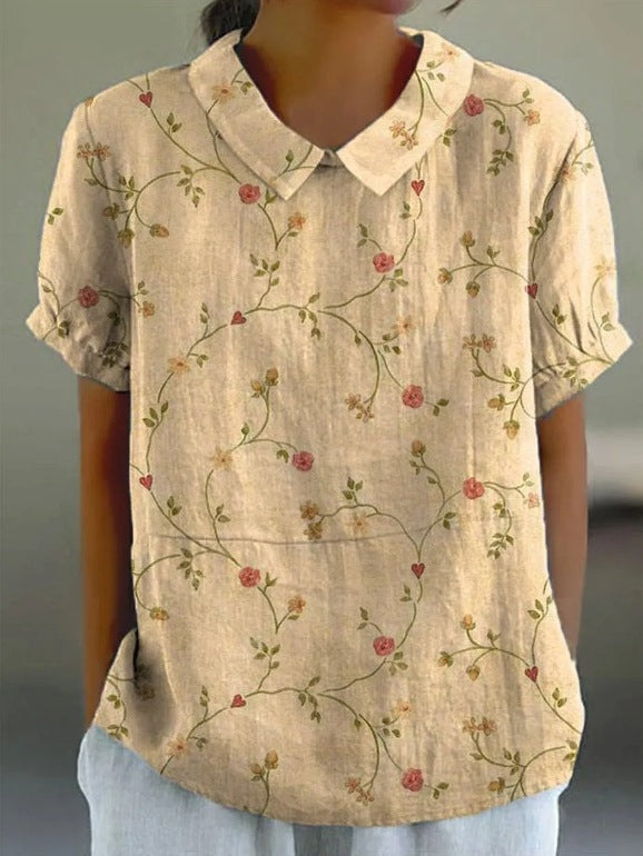Jane™ | Katoenlinnen blouse met pastoraal bloemmotief