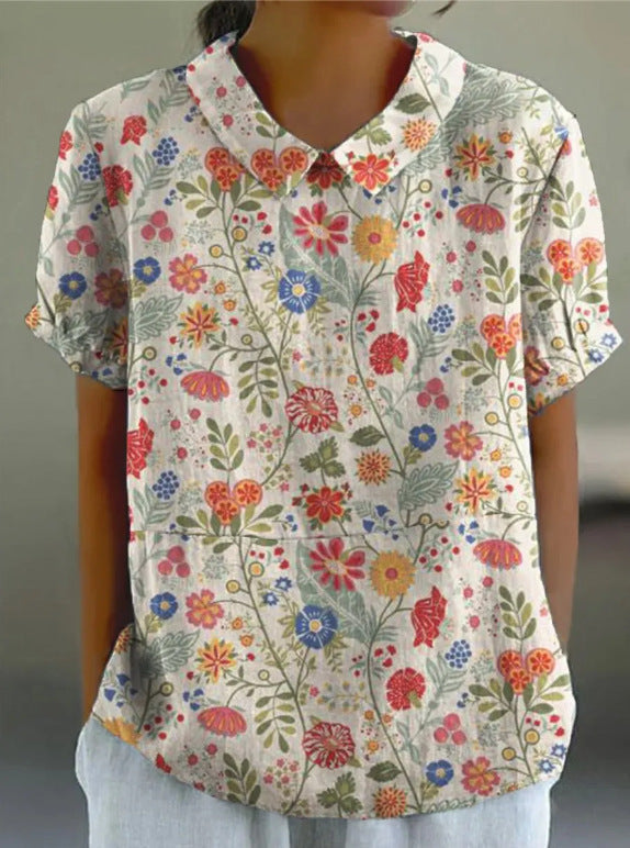 Jane™ | Katoenlinnen blouse met pastoraal bloemmotief