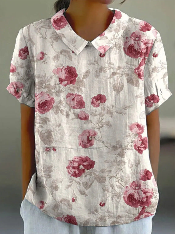 Jane™ | Katoenlinnen blouse met pastoraal bloemmotief