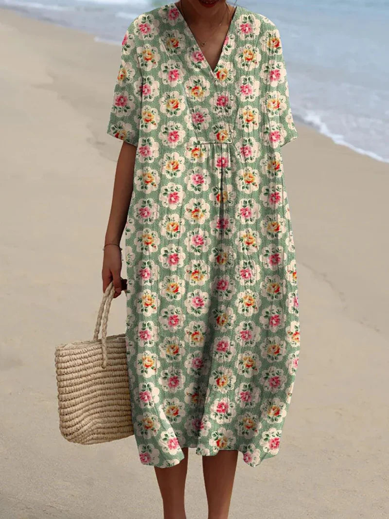 Leanne™ | Vintage bloemenjurk in watergroen