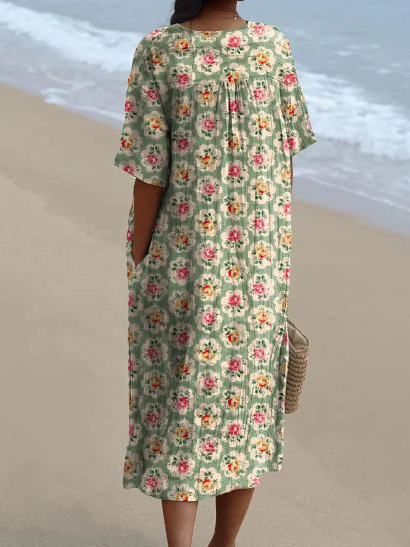 Leanne™ | Vintage bloemenjurk in watergroen
