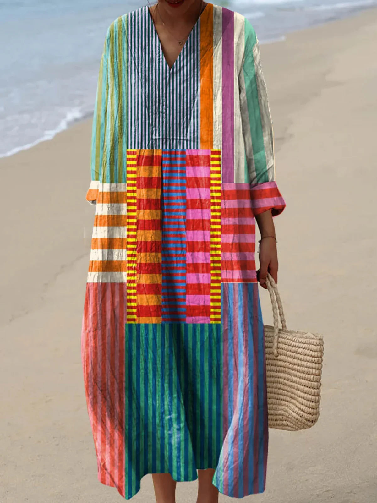 Inaya™ | Patchwork Lange Jurk veelkleurig