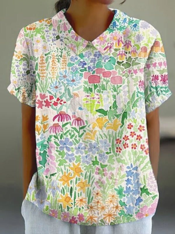 Jane™ | Katoenlinnen blouse met pastoraal bloemmotief